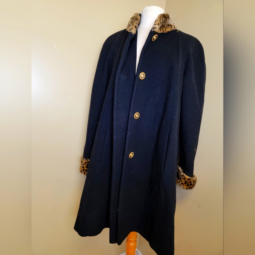 Herman Kay woman's wool jacket coat blazer trench cheetah print